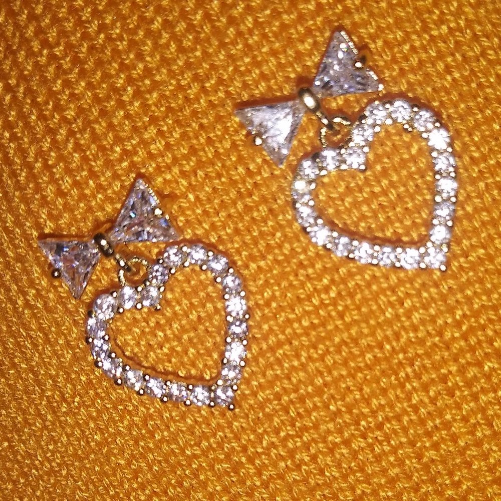 Bow Heart Dangly Earrings